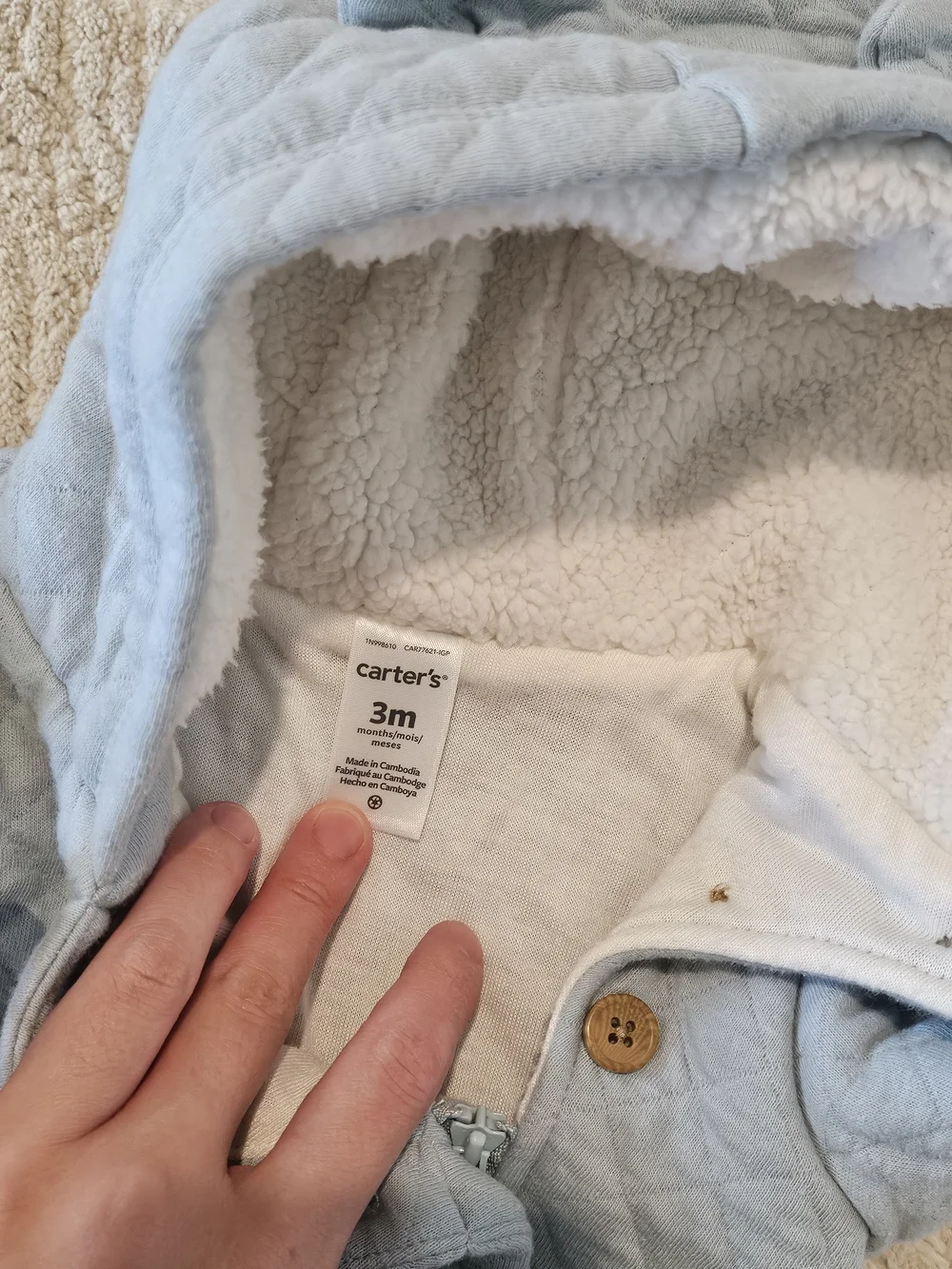 Carter's Light Blue Quilted Hooded Baby Footie with Ear Detail
